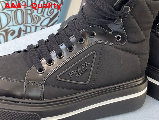 Prada Macro Re Nylon and Brushed Leather High Top Sneakers in Black 2TG183 Replica