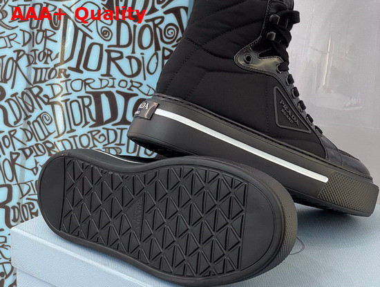 Prada Macro Re Nylon and Brushed Leather High Top Sneakers in Black 2TG183 Replica