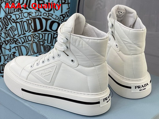 Prada Macro Re Nylon and Brushed Leather High Top Sneakers in White 2TG183 Replica