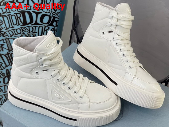 Prada Macro Re Nylon and Brushed Leather High Top Sneakers in White 2TG183 Replica