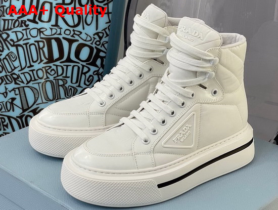 Prada Macro Re Nylon and Brushed Leather High Top Sneakers in White 2TG183 Replica