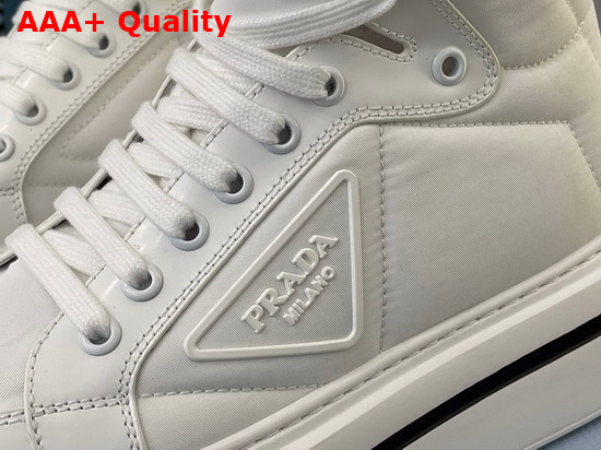 Prada Macro Re Nylon and Brushed Leather High Top Sneakers in White 2TG183 Replica