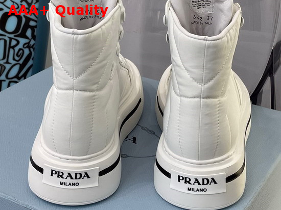 Prada Macro Re Nylon and Brushed Leather High Top Sneakers in White 2TG183 Replica