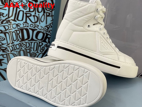 Prada Macro Re Nylon and Brushed Leather High Top Sneakers in White 2TG183 Replica