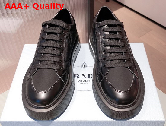 Prada Macro Re Nylon and Brushed Leather Sneakers in Black Replica