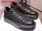 Prada Macro Re Nylon and Brushed Leather Sneakers in Black Replica