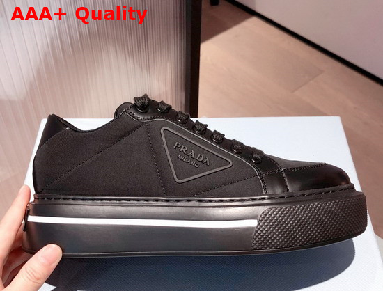 Prada Macro Re Nylon and Brushed Leather Sneakers in Black Replica