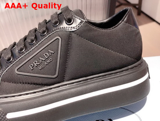 Prada Macro Re Nylon and Brushed Leather Sneakers in Black Replica