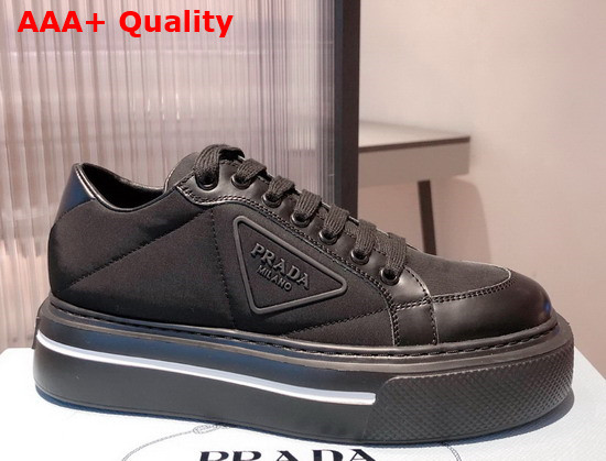 Prada Macro Re Nylon and Brushed Leather Sneakers in Black Replica