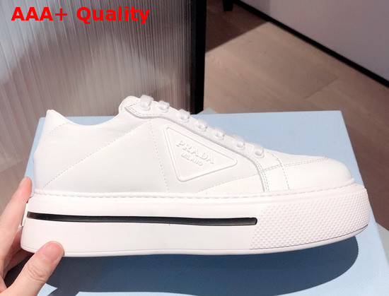 Prada Macro Re Nylon and Brushed Leather Sneakers in White Replica