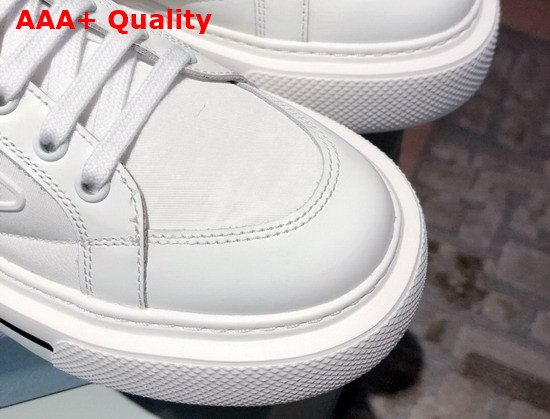 Prada Macro Re Nylon and Brushed Leather Sneakers in White Replica