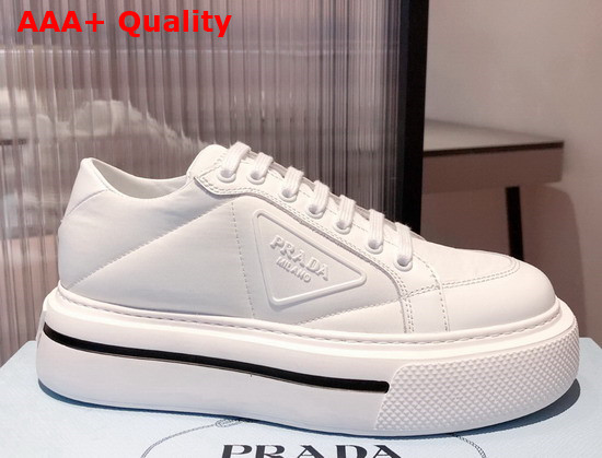 Prada Macro Re Nylon and Brushed Leather Sneakers in White Replica