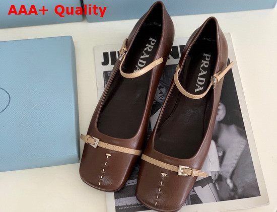 Prada Mary Jane Strap Shoes in Brown Leather Replica