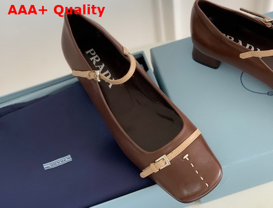 Prada Mary Jane Strap Shoes in Brown Leather Replica