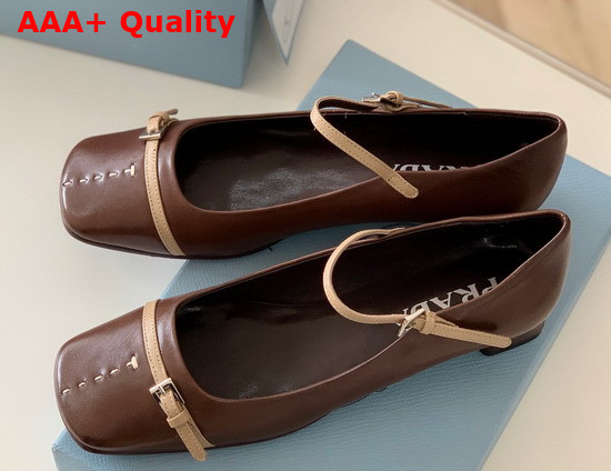 Prada Mary Jane Strap Shoes in Brown Leather Replica