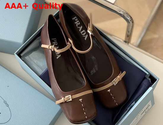 Prada Mary Jane Strap Shoes in Brown Leather Replica