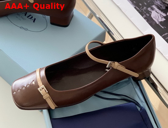 Prada Mary Jane Strap Shoes in Brown Leather Replica