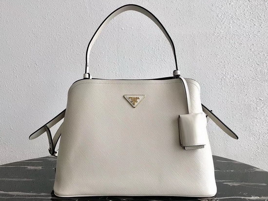 Prada Matinee Handbag in White Saffiano Leather