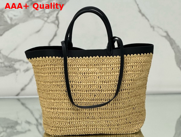 Prada Medium Crochet and Leather Tote Bag Tan and Black 1BG499 Replica