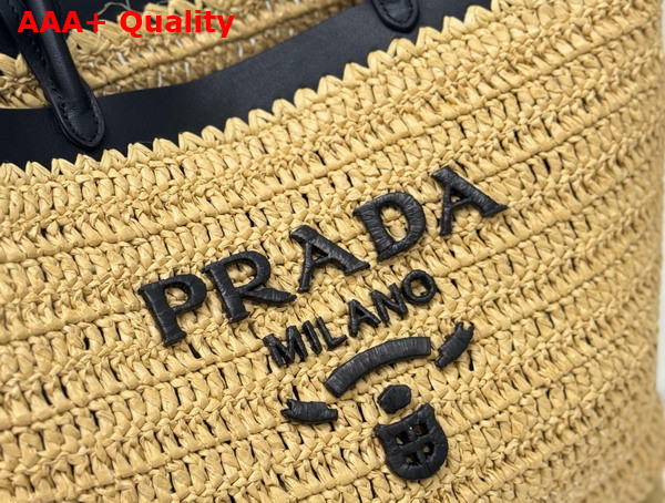 Prada Medium Crochet and Leather Tote Bag Tan and Black 1BG499 Replica