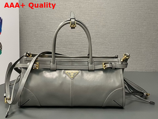 Prada Medium Leather Top Handle Bag in Pewter 1BA426 Replica