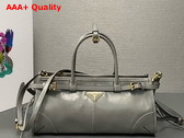 Prada Medium Leather Top Handle Bag in Pewter 1BA426 Replica