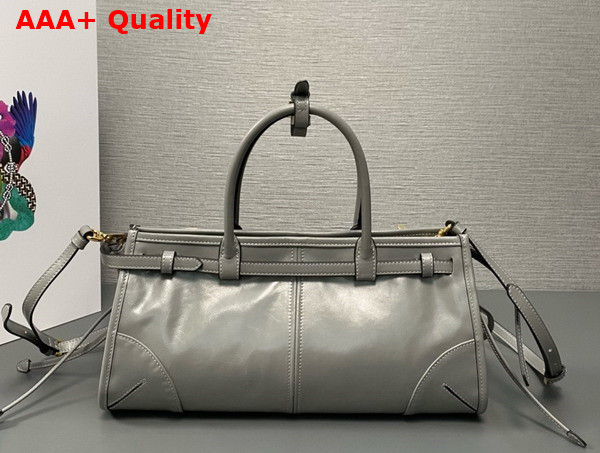 Prada Medium Leather Top Handle Bag in Pewter 1BA426 Replica