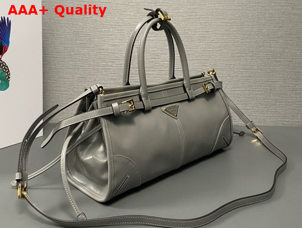 Prada Medium Leather Top Handle Bag in Pewter 1BA426 Replica