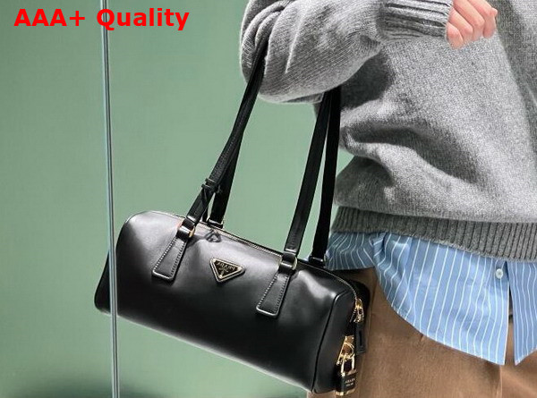 Prada Medium Leather Top Handle Bag with Padlock Black 1BB127 Replica