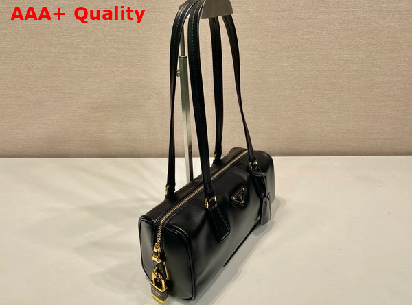 Prada Medium Leather Top Handle Bag with Padlock Black 1BB127 Replica