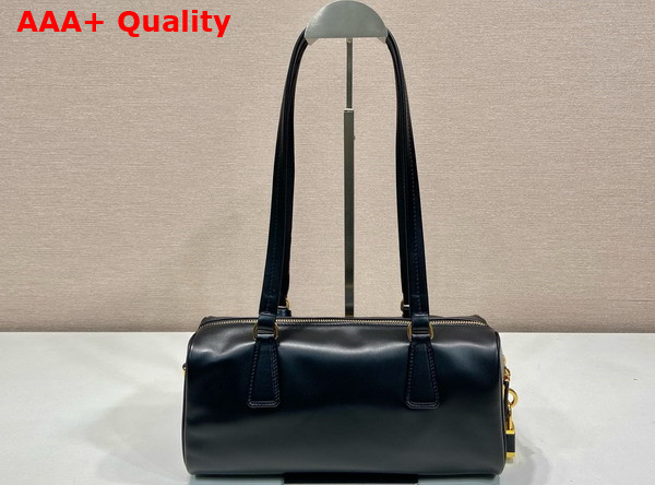 Prada Medium Leather Top Handle Bag with Padlock Black 1BB127 Replica