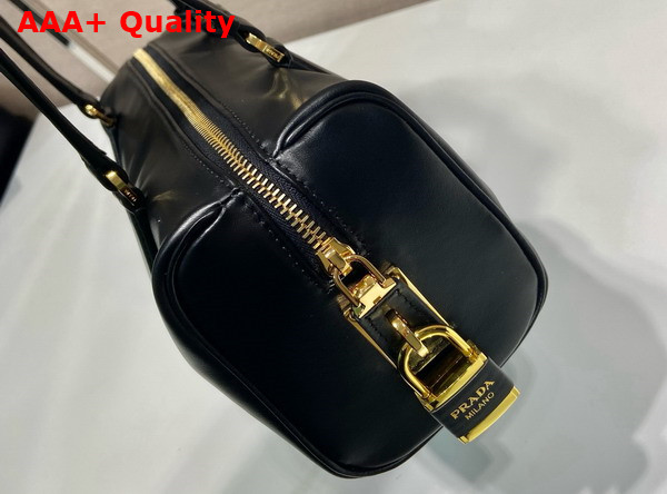 Prada Medium Leather Top Handle Bag with Padlock Black 1BB127 Replica