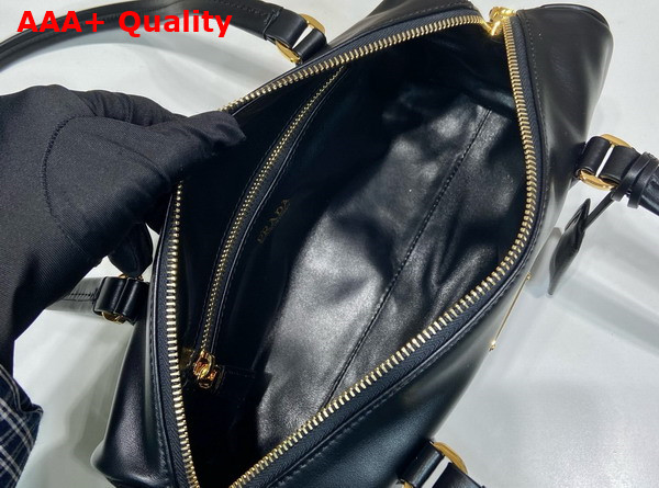 Prada Medium Leather Top Handle Bag with Padlock Black 1BB127 Replica