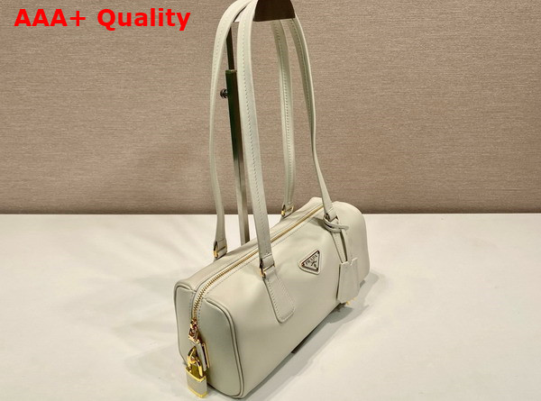 Prada Medium Leather Top Handle Bag with Padlock White 1BB127 Replica