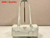 Prada Medium Leather Top Handle Bag with Padlock White 1BB127 Replica