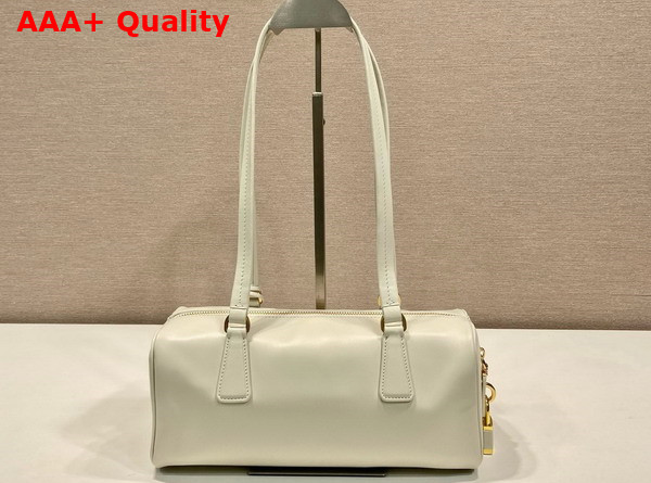 Prada Medium Leather Top Handle Bag with Padlock White 1BB127 Replica