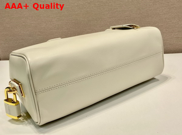 Prada Medium Leather Top Handle Bag with Padlock White 1BB127 Replica