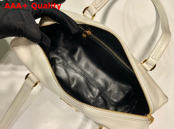 Prada Medium Leather Top Handle Bag with Padlock White 1BB127 Replica