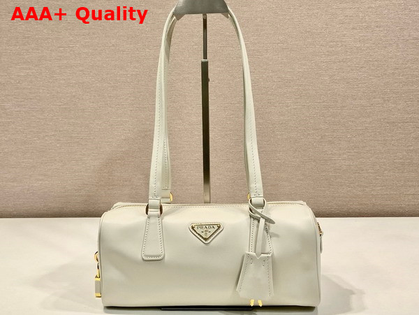 Prada Medium Leather Top Handle Bag with Padlock White 1BB127 Replica