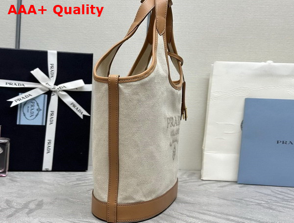 Prada Medium Linen Blend and Leather Tote Bag in Natural Color 1BG471 Replica