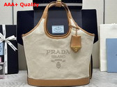 Prada Medium Linen Blend and Leather Tote Bag in Natural Color 1BG471 Replica