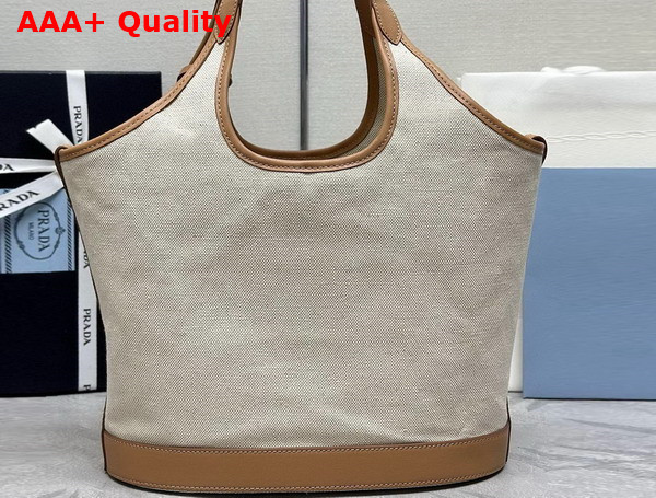 Prada Medium Linen Blend and Leather Tote Bag in Natural Color 1BG471 Replica