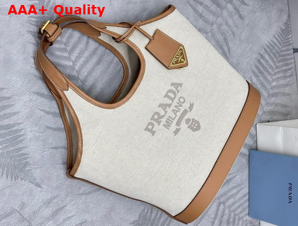 Prada Medium Linen Blend and Leather Tote Bag in Natural Color 1BG471 Replica