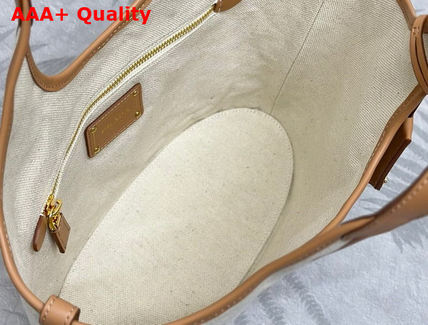 Prada Medium Linen Blend and Leather Tote Bag in Natural Color 1BG471 Replica