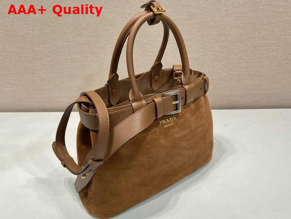 Prada Medium Prada Buckle Suede Bag with Belt in Cacoa Brown 1BA434 Replica