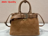 Prada Medium Prada Buckle Suede Bag with Belt in Cacoa Brown 1BA434 Replica