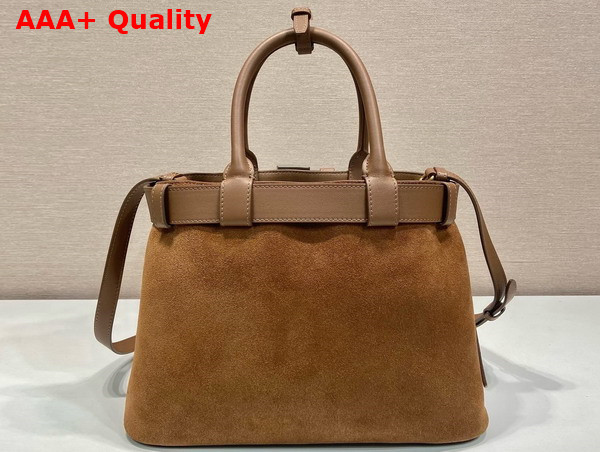 Prada Medium Prada Buckle Suede Bag with Belt in Cacoa Brown 1BA434 Replica