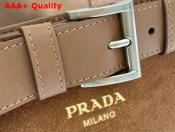 Prada Medium Prada Buckle Suede Bag with Belt in Cacoa Brown 1BA434 Replica