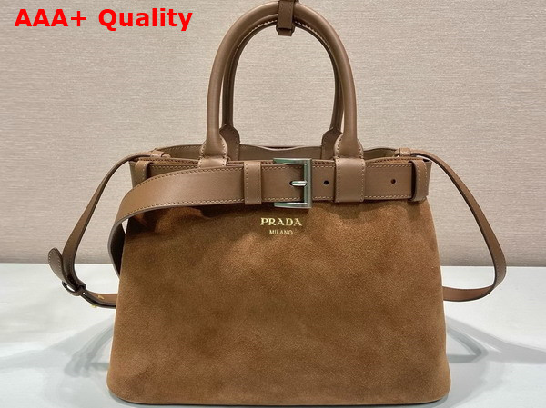 Prada Medium Prada Buckle Suede Bag with Belt in Cacoa Brown 1BA434 Replica