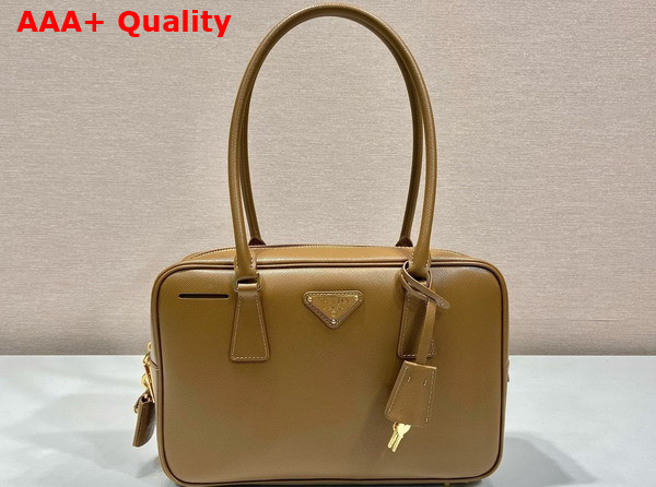 Prada Medium Saffiano Leather Two Handle Bag in Camel 1BA428 Replica